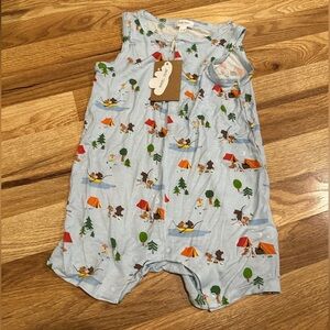 Angel Dear Light Blue Romper with Forest Animal Design (lightweight)